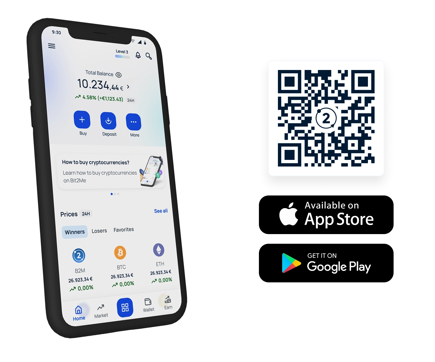 Capture de l'app Bit2Me : Créez votre compte sur un CASP MiCA et complétez le KYC